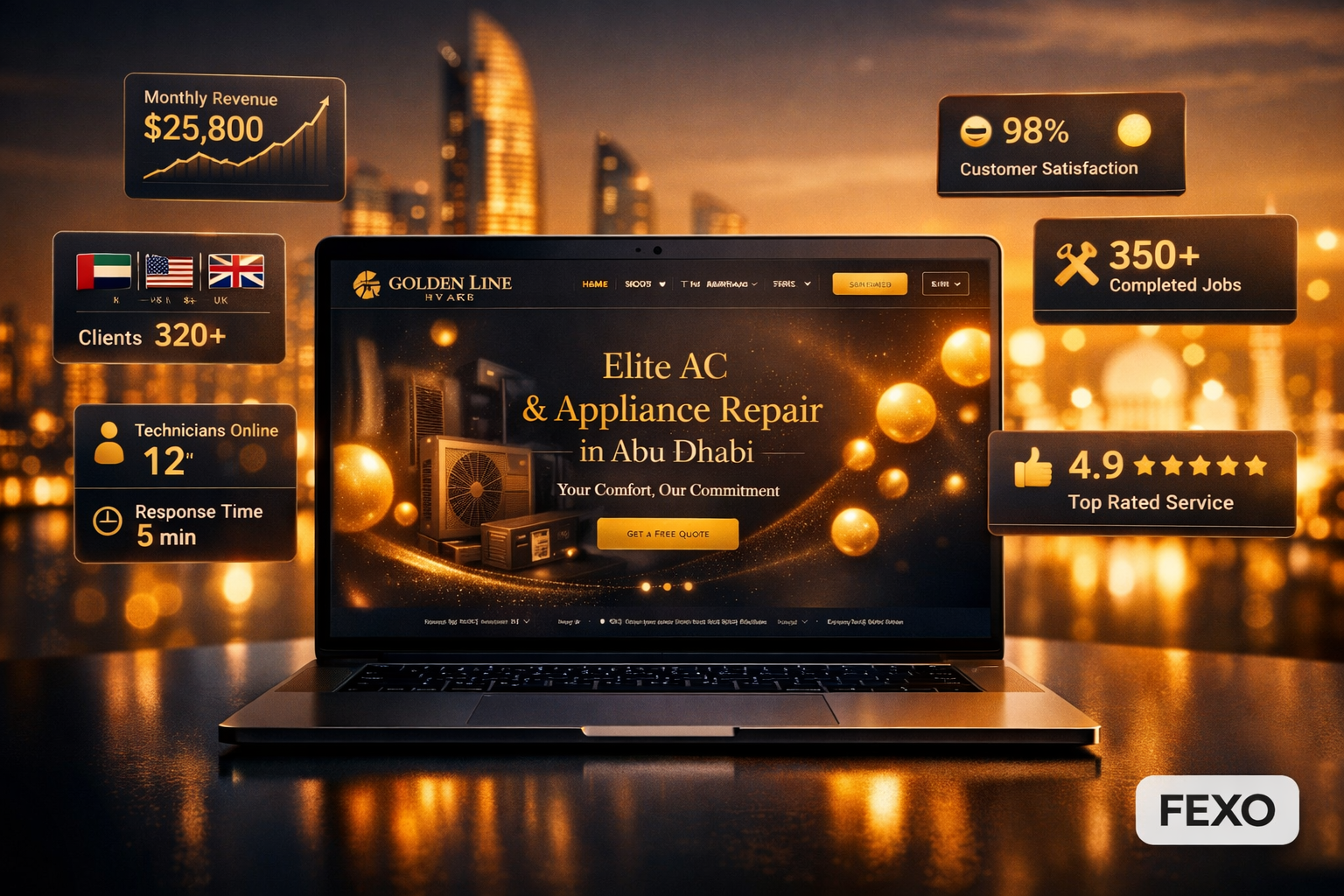 Golden Line HVACR - Premium AC & Appliance Repair Website - Website developed by Fexo UAE